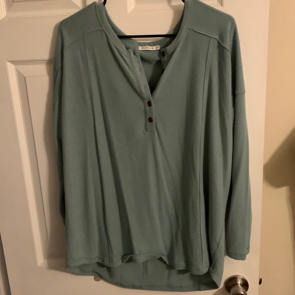 green soft king sleeve tunic length oversized shirt